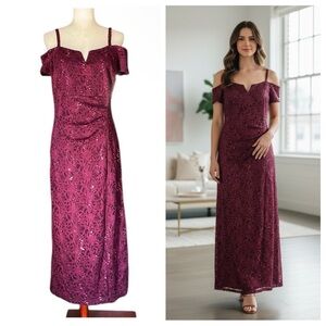 Candalite Petite Plum Colored Lace Dress with side Ruching